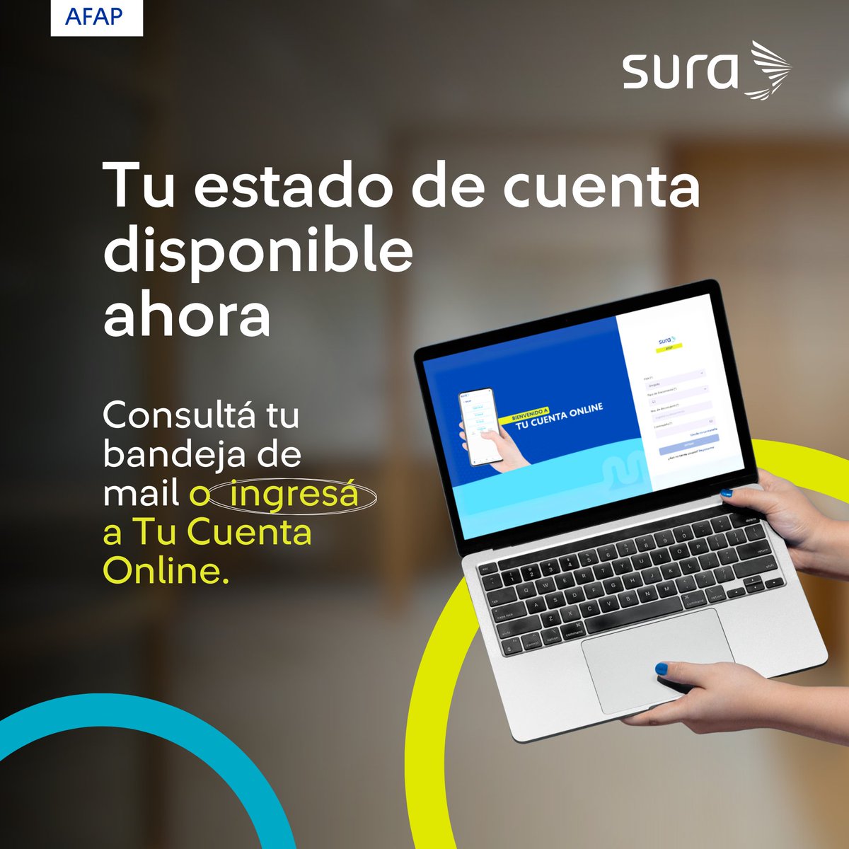 📲 Tu estado de cuenta ya está disponible.

Te lo enviamos por email o por correo postal.

📌 Registrate en Tu Cuenta Online y accedé a tu información cuando lo necesites.

👉 afapsura.com.uy

#AFAPSURA #TuCuentaOnline #EstadoDeCuenta