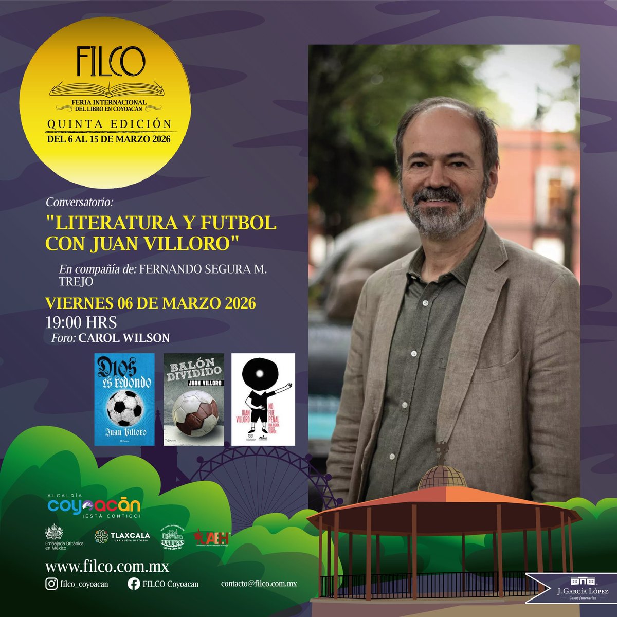 Filcocoyoacan's tweet photo. ⚽📖 Cuando el futbol se vuelve literatura.
@JuanVilloro56 llega a FILCO 2026 para conversar sobre memoria, pasión e identidad desde la tribuna y las letras.
📅 6 de marzo | ⏰ 19:00 h
📍 Foro Carol Wilson, Coyoacán
FILCO 2026. Donde los libros también juegan. 📚⚽ https://t.co/IcL0U0Vmw4