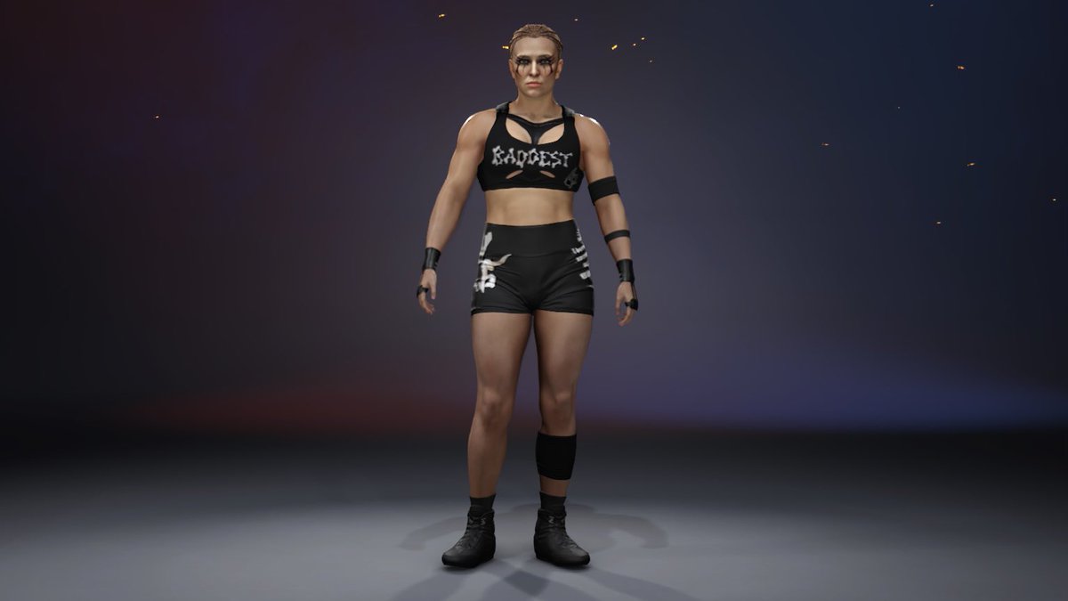 mongdog57's tweet photo. @WRESTHINGS2K This was a Ronda attire I created back in April based off her WM39 attire, not my model, that credit goes to @al_blivion

This was also my first ever attempt of making an attire on any WWE 2K game, think it now has over 350 downloads, haha. And I hope to make more for WWE 2K26 😁 https://t.co/70wWPcmIsF