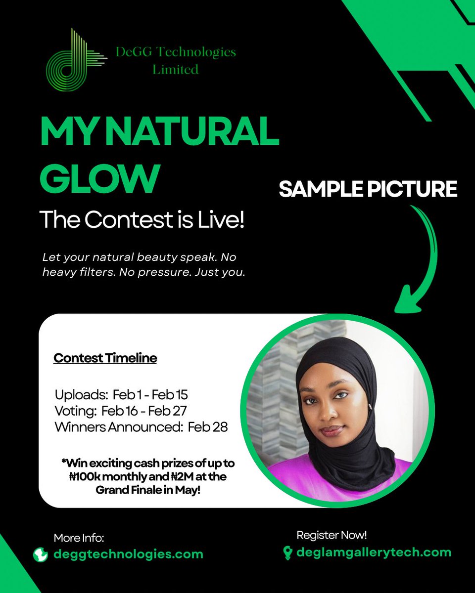 GlamGalleryApp's tweet photo. Your glow doesn’t need editing, it needs a spotlight ✨

The My Natural Glow contest is live and open for entries!

Show your authentic beauty, gather votes, and compete for ₦100k monthly prizes and a ₦2M Grand Finale reward in May.

Tap in and let your natural light shine 💚
https://t.co/7uQxaUTyNJ

https://t.co/gRCqDQUZ23