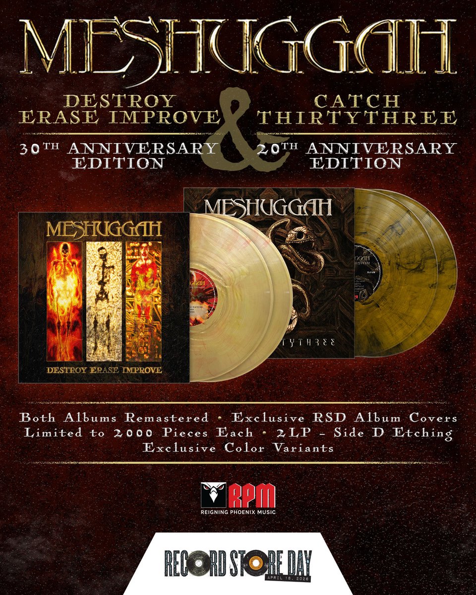 “Destroy Erase Improve” (30th Anniversary Edition) and “Catch Thirty Three” (20th Anniversary Edition) available on Record Store Day April 18!  Find more info and a participating indie record store at recordstoreday.com

#RSD2026 #RSD26 #RecordStoreDay2026