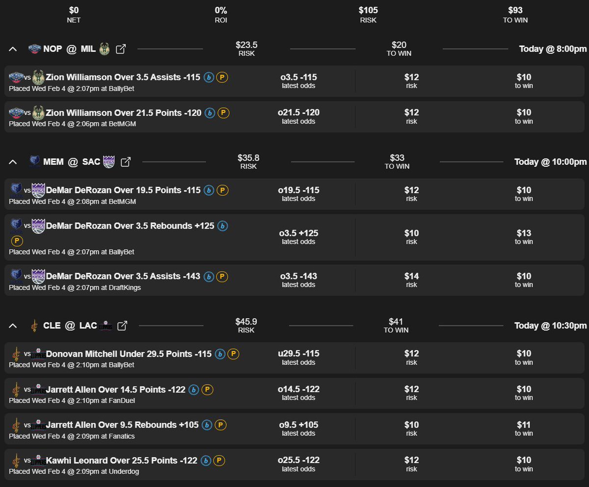 TheNBACrystal's tweet photo. Daily Free NBA Player Props 🔮 2-4-26
PICKS:
Zion Williamson  OVER 21.5 PTS
Zion Williamson OVER 3.5 AST
DeMar DeRozan OVER 19.5 PTS
DeMar DeRozan OVER 3.5 REB
DeMar DeRozan OVER 3.5 AST
Donovan Mitchell UNDER 29.5 PTS
Jarrett Allen OVER 14.5 PTS
Jarrett Allen OVER 9.5 REB
Kawhi Leonard OVER 25.5 PTS

#GamblingTwitter #SportsBetting #BettingTips #PlayerProps #NBAPredictions #PlayerProps #NBABet #BettingTips #LetEmKnow #Cavs #Kings #Pelicans