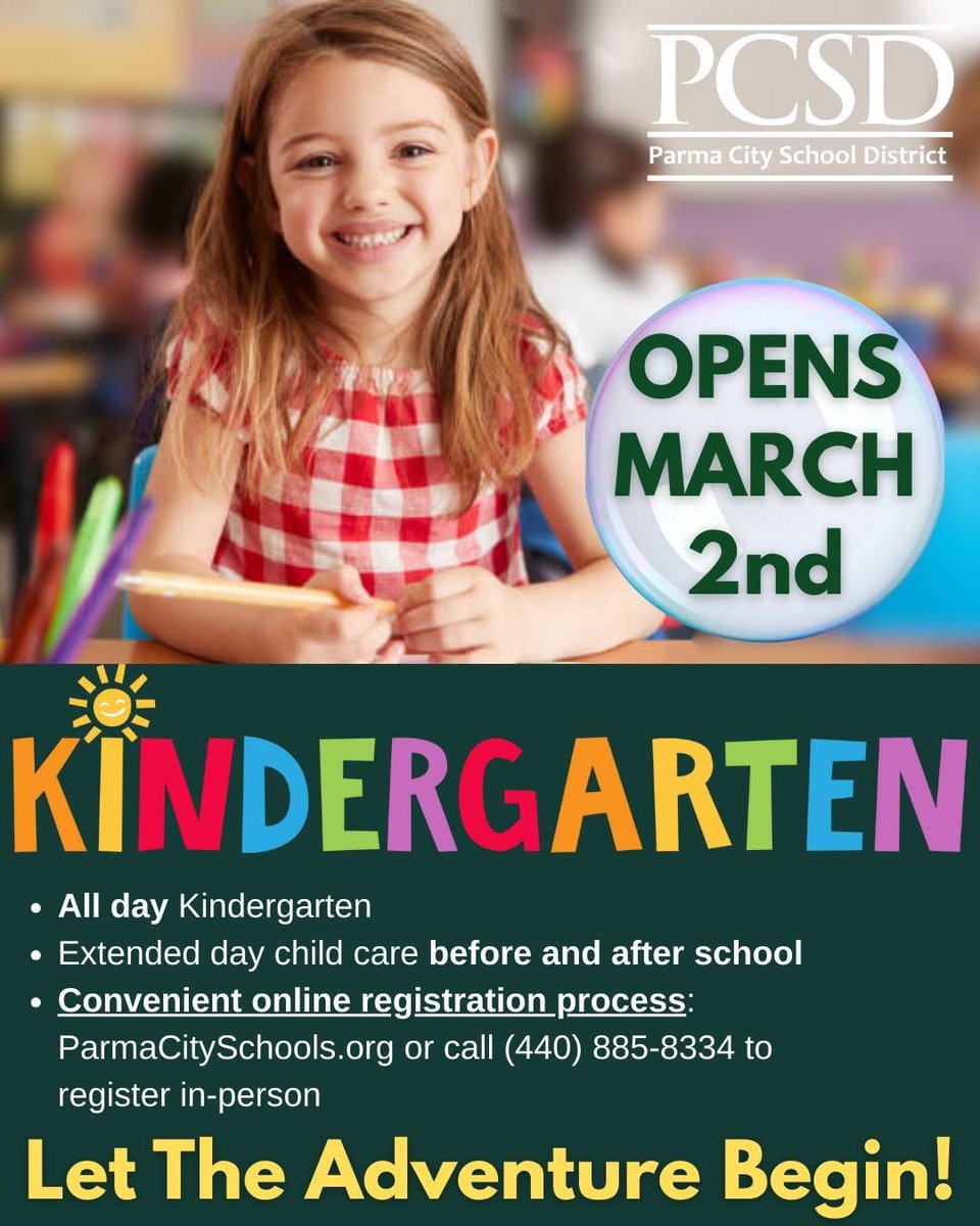 ParmaSchools's tweet image. Kindergarten Registration starts March 2nd. Ready, set, enroll! #PCSDproud #kindergarten