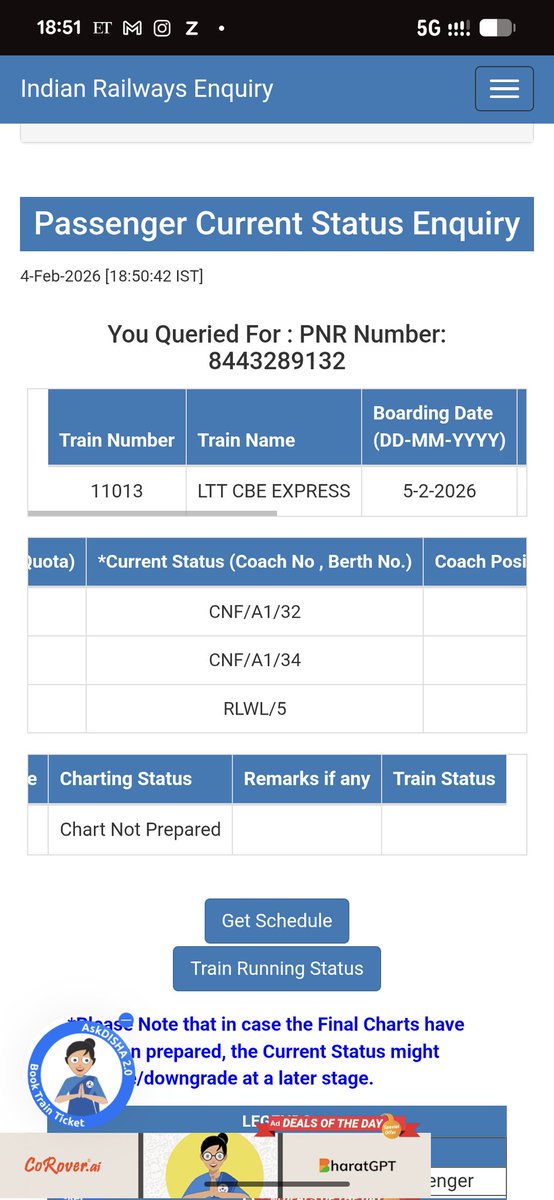 utkrshmathur796's tweet photo. Booking Status was WL 7,8,9 which changed to 2 Seats confirmed and one under WL5. 
How is it even possible that a gap is there between CNF and WL under the same PNR?
Error in IRCTC or something fishy here
Kindly help 
@IRCTCofficial @AshwiniVaishnaw @RailMinIndia   @GMSRailway https://t.co/PSgirgMMaQ