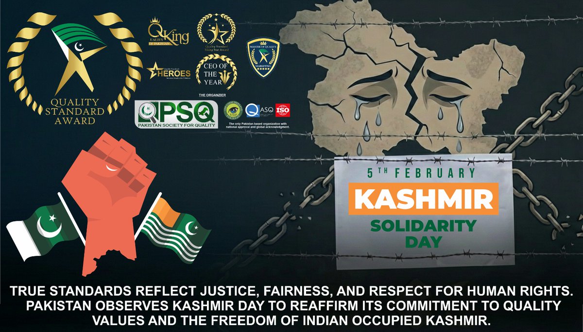 qsaward's tweet photo. True standards reflect justice, fairness, and respect for human rights.

We don't just advocate for quality; we advocate for the right to live with dignity. ✊❤️

#KashmirSolidarityDay #HumanRights #KashmirDay #5thFebruary #Solidarity https://t.co/aXlmUKTxbv