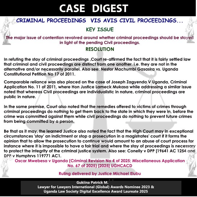 Criminal proceedings vis avis Civil Proceedings, exceptional circumstances where  criminal proceedings can be stayed pending Civil proceedings et al....