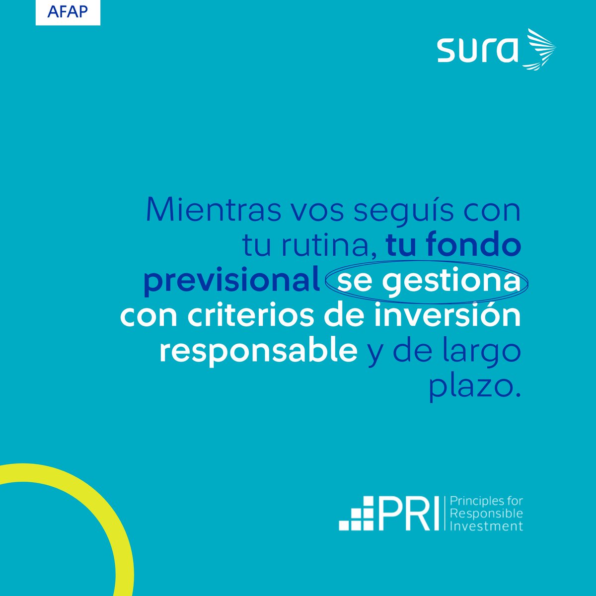 📈  Tu ahorro previsional se gestiona con criterios profesionales, de largo plazo y alineados a los Principios de Inversión Responsable (#PRI). 🌱

Con AFAP SURA, tu ahorro se cuida todos los días.
👉 Visitá afapsura.com.uy

#AFAPSURA #InversiónResponsable #PRI