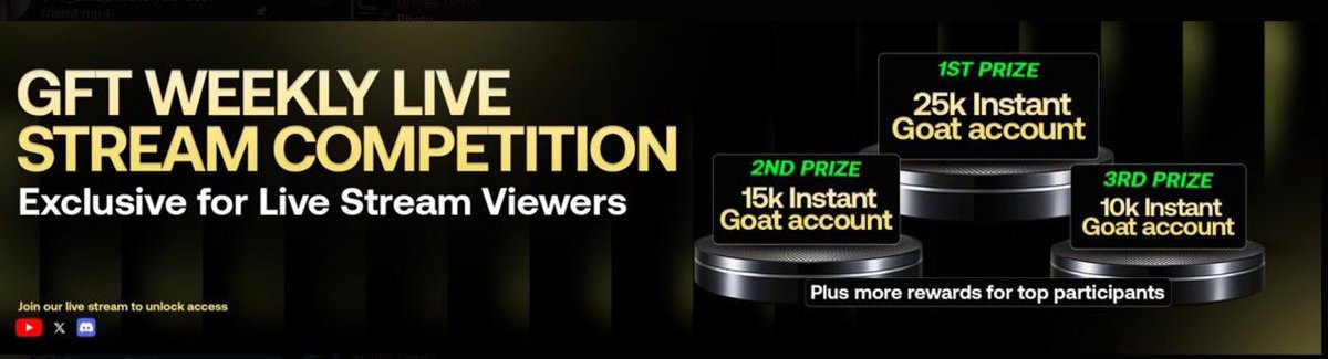 NosaAdrian's tweet photo. 🚨 FIRST EVER GFT LIVE TOURNAMENT 🚨

This Thursday at 9:30 AM EST, I’m going LIVE with @GoatFunded 🐐

📊 Live trading
🏆 24h trading tournament
🎉 ONE-TIME giveaway to celebrate the launch

🎁 2 funded accounts will be given away

How to enter (this time only):
1️⃣ Repost this post
2️⃣ Comment tagging 3 friends
✅ Winners announced next Wednesday
