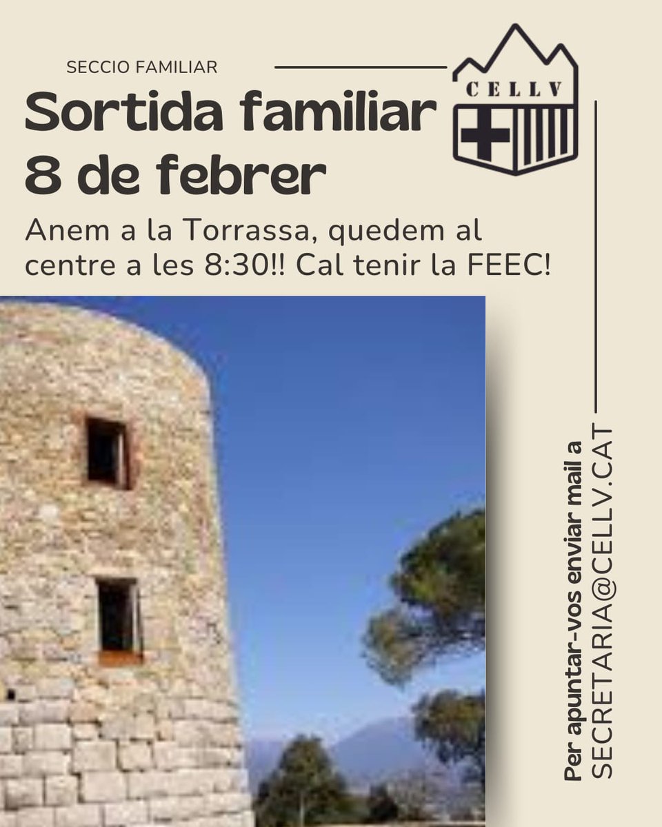 CELlinarsValles's tweet image. Aquest diumenge 8 de febrer sortida de la secció familiar.
✒️📧 secretaria@cellv.cat
#familiar #excursionismefamiliar #excursionisme #secciofamiliar
