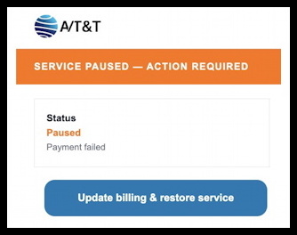 DaveTaylor's tweet image. Scam alert! Received an email warning that your latest payment failed and your AT&amp;amp;T, T-Mobile, or other service is paused, cut off, or cancelled? Odds are it's a scam! Here's how to tell: askdavetaylor.com/is-my-att-serv…
#scams #spam #phishing @att @tmobile
