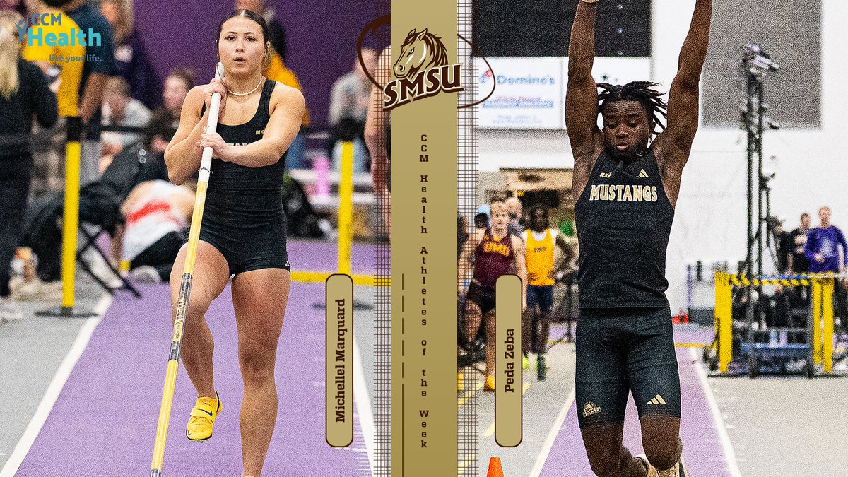 Congrats to this week's CCM Health SMSU Athletes of the Week. Track &amp; field athletes, Michelle Marquard and Peda Zeba, both setting school records last Saturday. #LetsRide