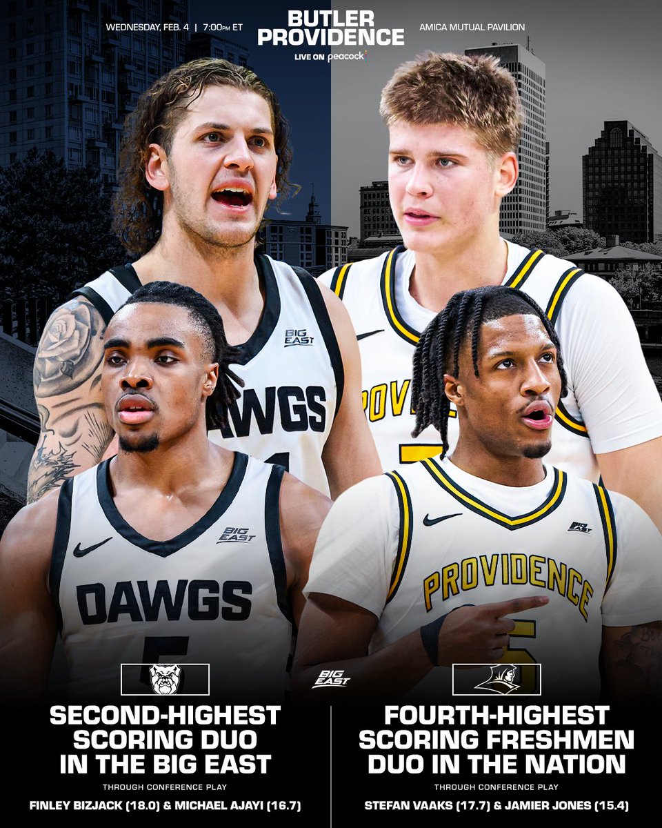 Tale of twos 👀

<a href="/ButlerMBB/">Butler Basketball</a> and <a href="/PCFriarsmbb/">Providence MBB</a> battled to a double overtime thriller and tonight meet again with two of the best duos in the conference squaring off!