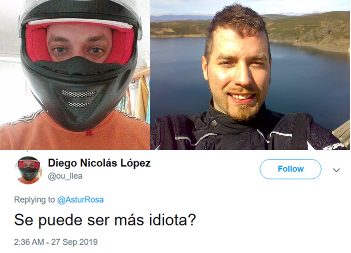 RomanCues_i0sm's tweet image. 🔍 Diego Nicolás López Medina. Che, con casco y sin casco, no se puede ser más idiota. Este es el "nanci" que amenaza y acosa a @Miquel_R, @josevico4 o @IreneMontero.