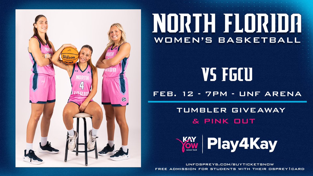 OspreyWBB's tweet photo. Honoring breast cancer survivors, fighters, and caretakers at our Play4Kay game during starting lineups against FGCU!

RSVP: https://t.co/xq1mthGMZn https://t.co/ORY6oKA3Ne