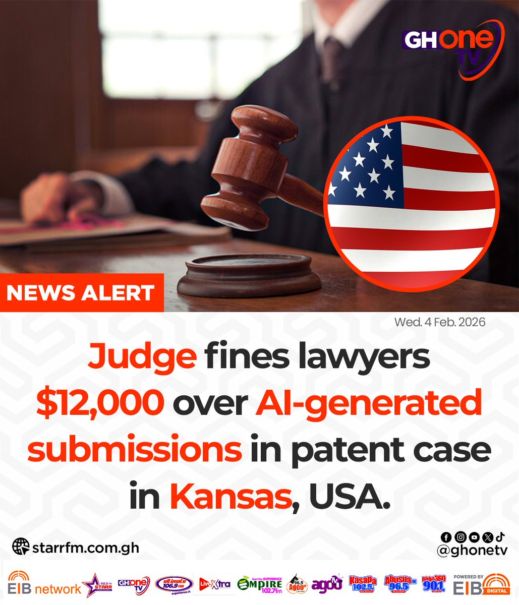 ghonetv's tweet image. Judge fines lawyers $12,000 over AI-generated submissions...

#GHOneNews #EIBNetwork 
#GHOneTV #NewsAlert