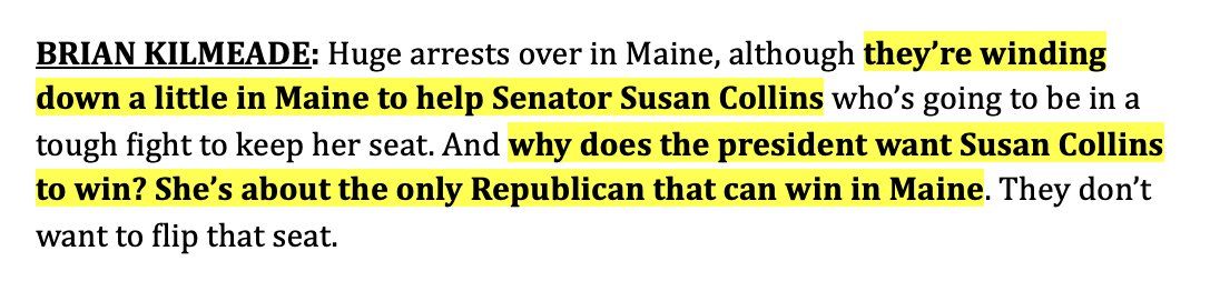 Brian Kilmeade from Fox literally just said out loud that ICE pulled out of Maine to protect Susan Collins’ re‑election campaign. I can’t believe he would just admit that.