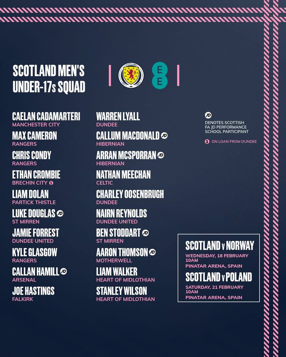 FitbaFocus's tweet image. #SCO17s 🇸🇨
Brian McLaughlin has named his Scotland U17 squad for this month’s international friendlies in Spain 🇪🇸✈️

A big chance for the next generation to test themselves against top opposition 💪
Eyes on the future 👀⭐️

#Scotland #YouthFootball #InternationalFootball