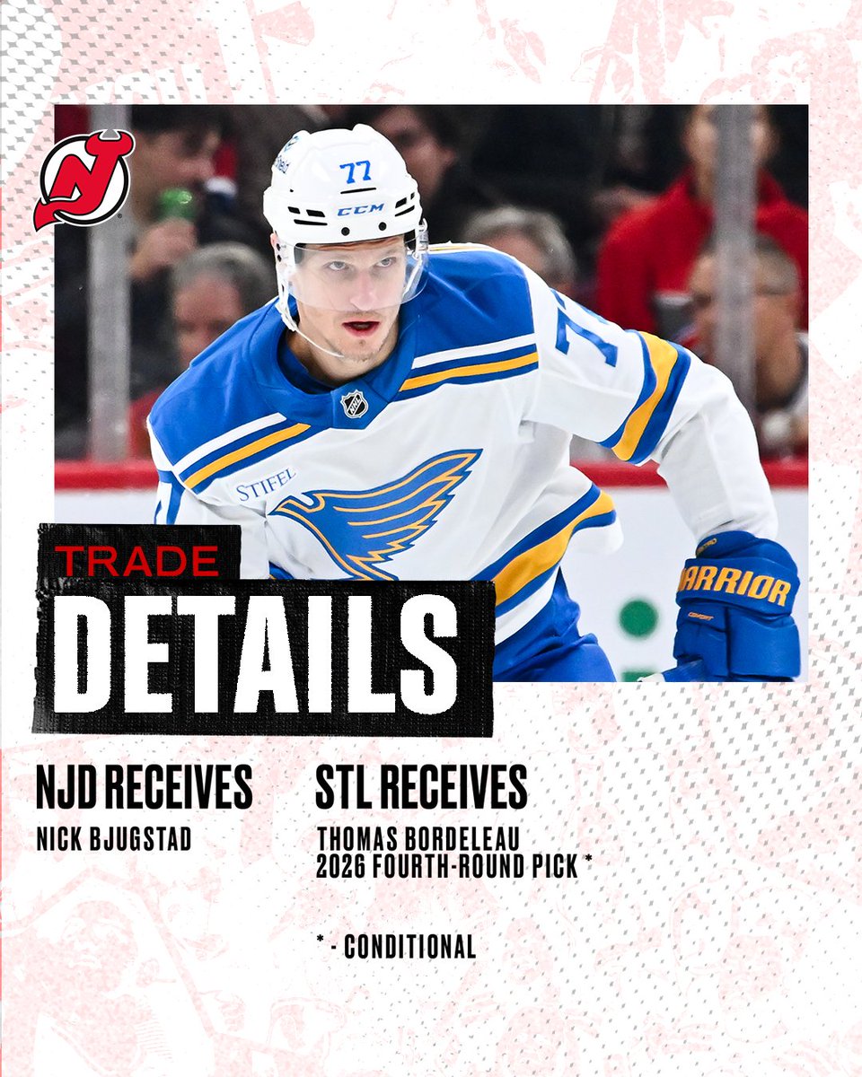 #NEWS: We’ve acquired forward Nick Bjugstad from the St. Louis Blues for forward Thomas Bordeleau and a conditional 2026 fourth-round draft pick.

📰: bit.ly/3NP7aJd
