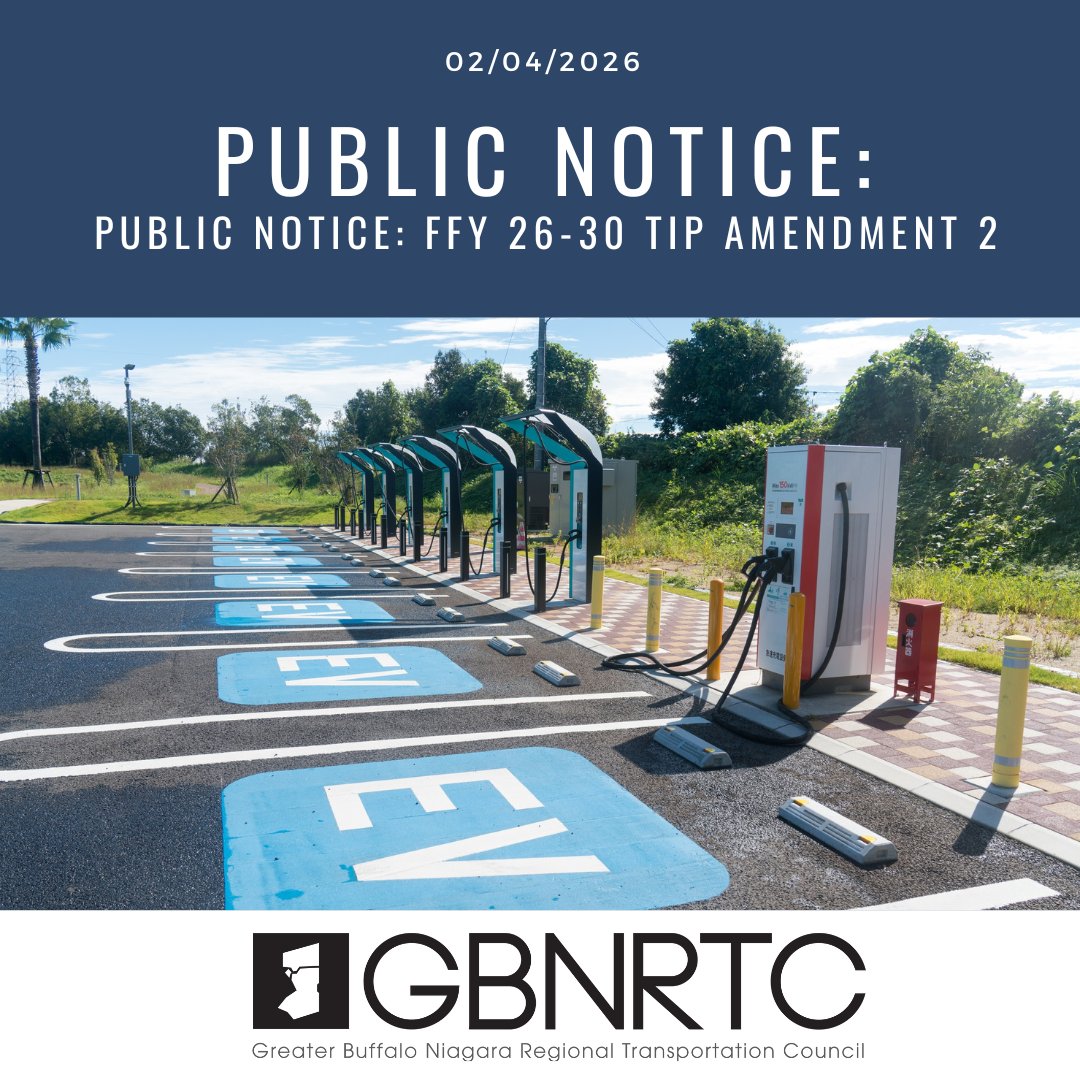 Public Notice: FFY 26–30 TIP Amendment 2
GBNRTC is proposing to amend the 2026-2030 TIP by adding one (1) new project focused on electric bikes, carshare expansion, and EV charging stations.

Public comments are open for 30 days:
2/5/2026 – 3/6/2026 (COB)
gbnrtc.org/announcements