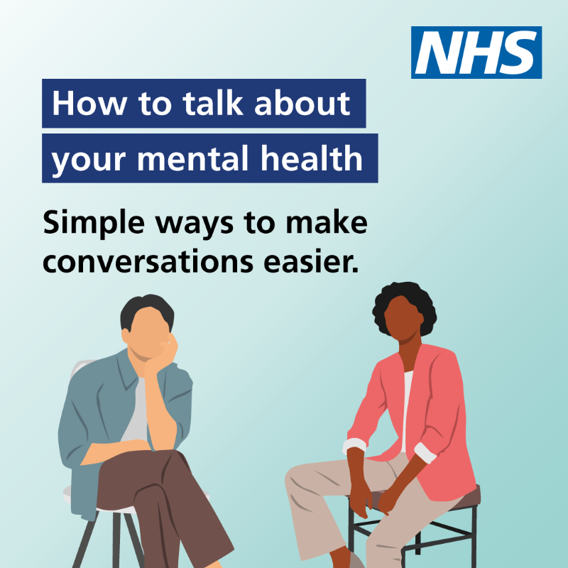 NHSuk's tweet photo. It’s #TimeToTalk Day. 

You don’t need perfect words to talk about your mental health. 

Just a small conversation with someone you trust can make a difference. 

Swipe through for simple ways to start.