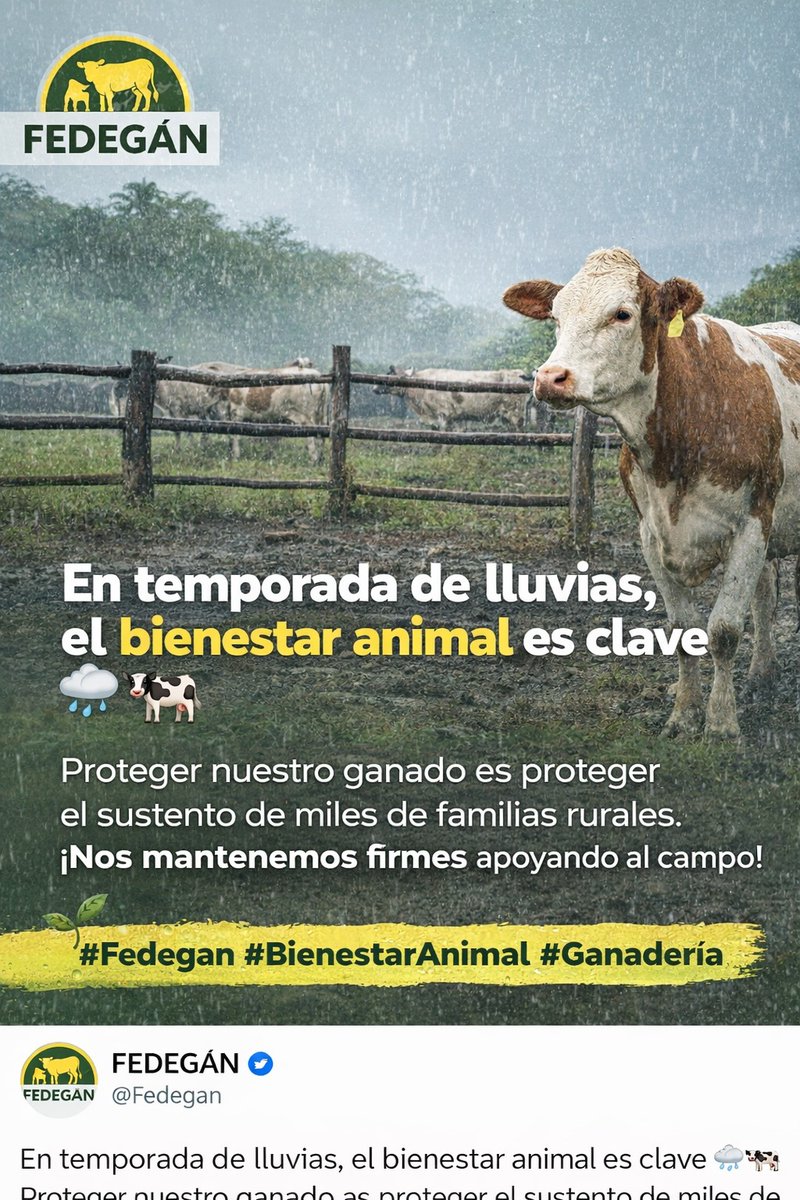 PL_Zipaquira's tweet photo. En temporada de lluvias, el bienestar animal es clave 🌧️🐄
Cuidar nuestro ganado es proteger el sustento de miles de familias rurales. Sigamos fortaleciendo el campo con compromiso y buenas prácticas. 💚 @Fedegan  @jflafaurie  @PLpurificacion  
 #BienestarAnimal #Ganadería https://t.co/GwxoygDAlS