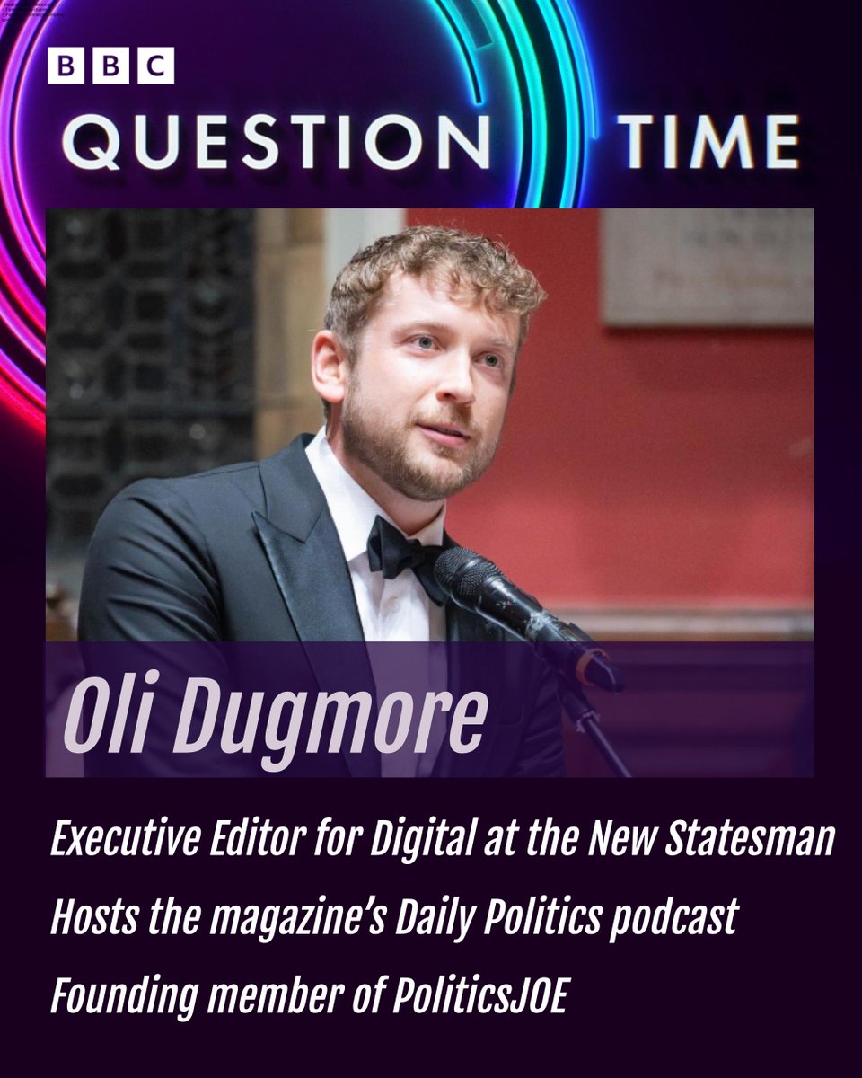 bbcquestiontime's tweet photo. On the panel this week, journalist and broadcaster Oli Dugmore #bbcqt https://t.co/jh6Qir5I8V
