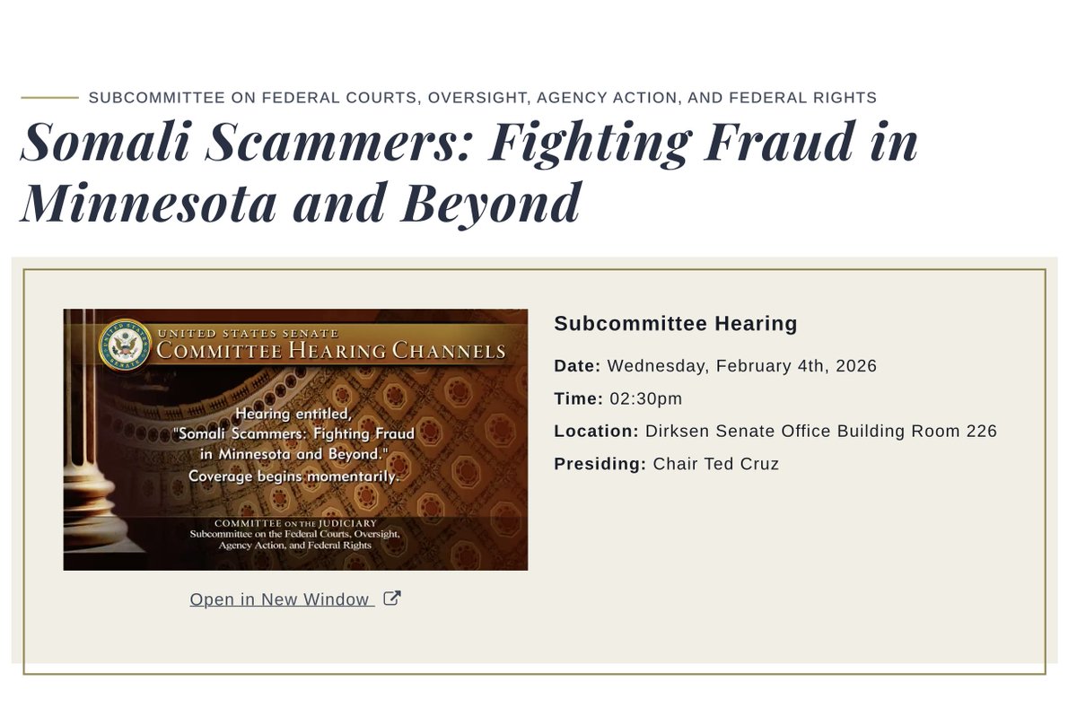 AndreaForMN's tweet photo. U.S. Senate hearing on 'Somali scammers' and 'fighting fraud in Minnesota' 

https://t.co/7QmlhEcNLG https://t.co/kEW04UcqJr