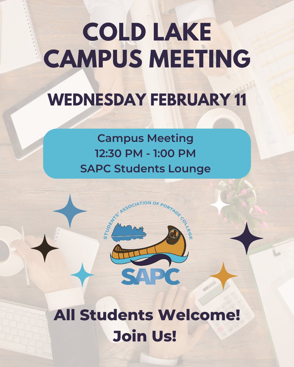 mySAPC's tweet photo. 💥 Attention Cold Lake Campus 💥

Come down to the SAPC Student Lounge for the 💫 February Campus Meeting 💌

🗣 Have your voice heard and plan future events for your campus! 📣

#campusmeeting  #sapcstudentlounge  #coldlake #SAPChappens #SAPC #sapc2026 #PortageCollege https://t.co/oLhgExsoP9