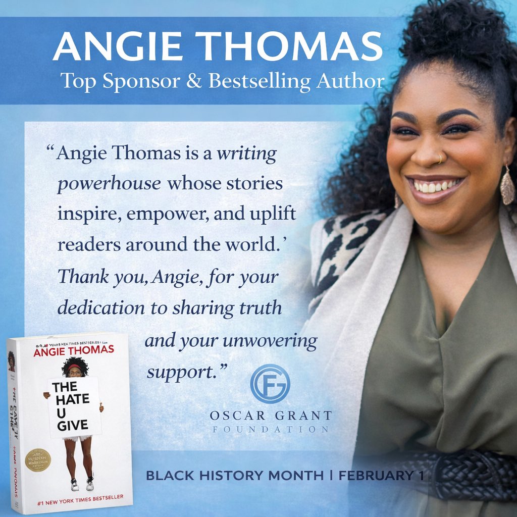Thank you to bestselling author and Top Sponsor Angie Thomas for supporting the Oscar Grant Foundation. Join us at this year’s Oscar Grant Legacy Gala, honoring what would have been Oscar Grant’s 40th birthday.
🎟️ VIP tickets are selling fast 

oscargrantfoundation.ejoinme.org/legacygala