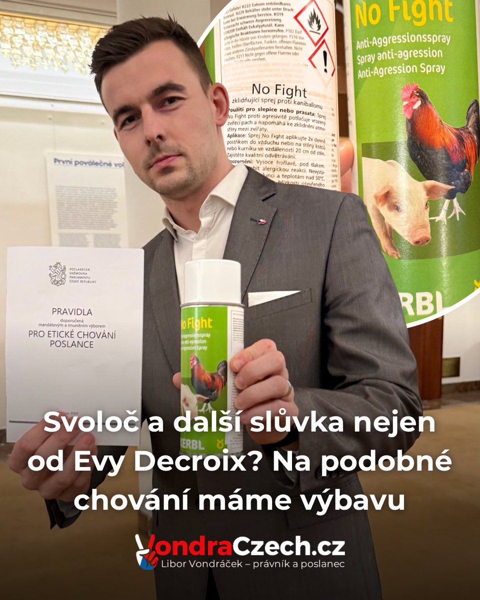 Nedůvěra vládě vyslovena samozřejmě nebyla, ale vyvolala mnoho emocí🤦‍♂️ Sprej proti agresivitě a kanibalismu zvířat mi dorazil jako dárek od naši členky Lucie po zvolení do Sněmovny a Pravidla etického chování poslance nám zase nechala doručit Helena Válková. Trochu jsem netušil,