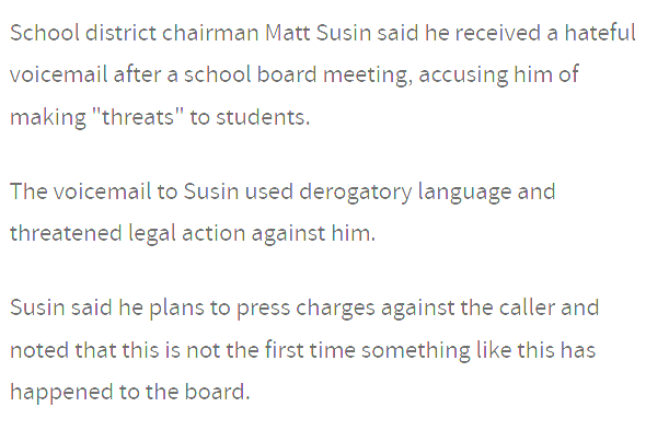 TheBurningMap's tweet photo. @FLVoiceNews @susin4students So, Matt Susin has now rolled back his initial claim that he was "threatened" [with violence]...to one that is now he was "threatened"...with a lawsuit...and swear words". https://t.co/fHmlsuncNP