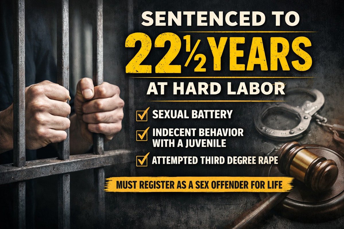District Attorney Jay Lemoine announced that Malcolm Dennis Cameron has been sentenced to 22½ years at hard labor following his convictions on multiple sex offenses involving  juveniles.