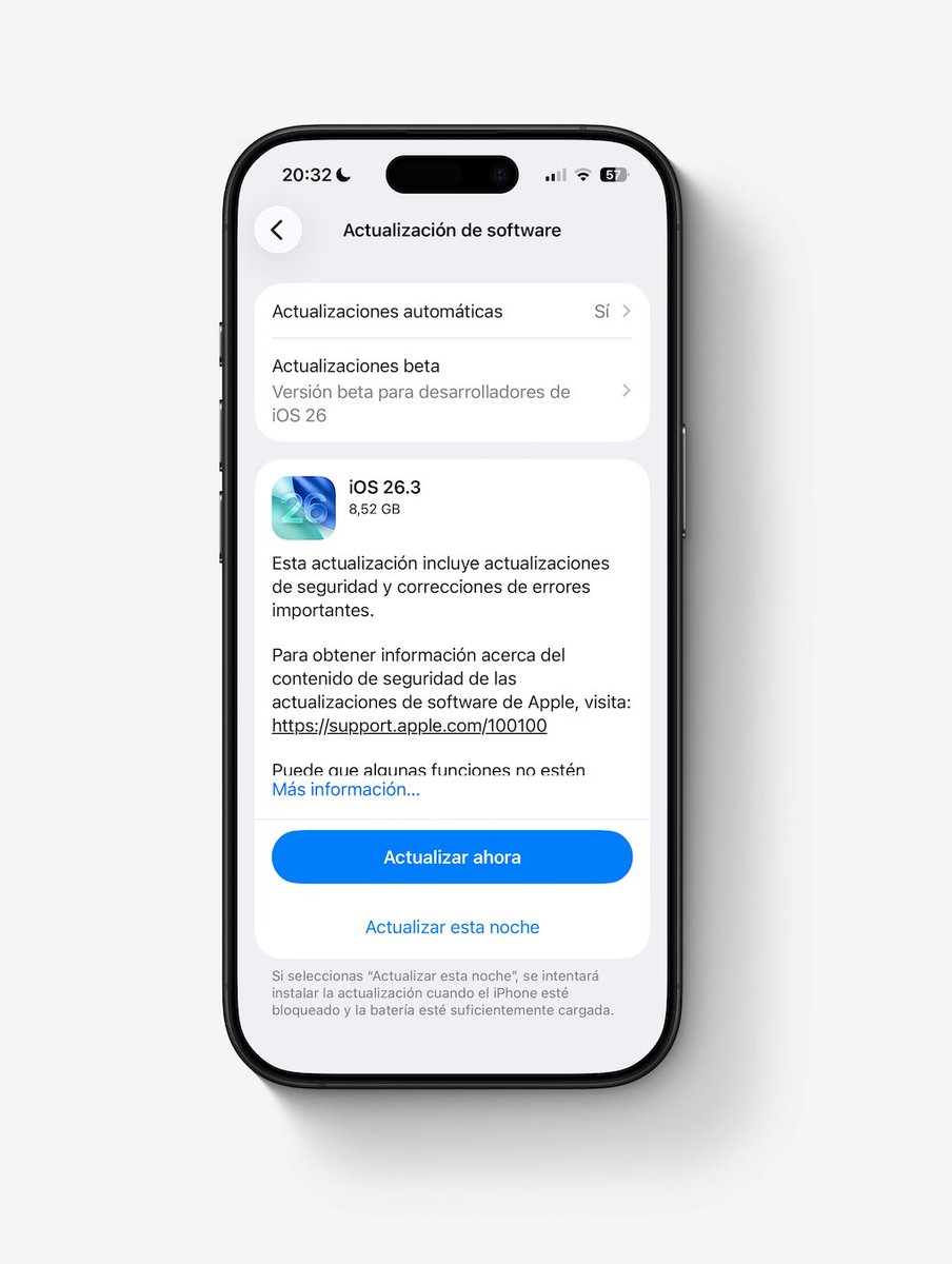 ⚙️ Apple lanza la Release Candidate de iOS 26.3 y el resto de sistemas

La versión final está muy cerca. Normalmente Apple libera las RC una semana antes del lanzamiento público, así que probablemente la próxima semana ya tengamos iOS 26.3 y el resto disponibles para todos.