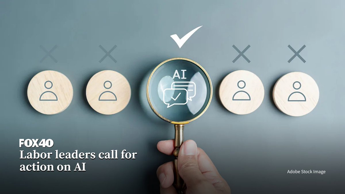FOX40's tweet image. California labor unions are sending a message about AI to Gavin Newsom — and any other potential presidential candidates.

fox40.com/news/californi…