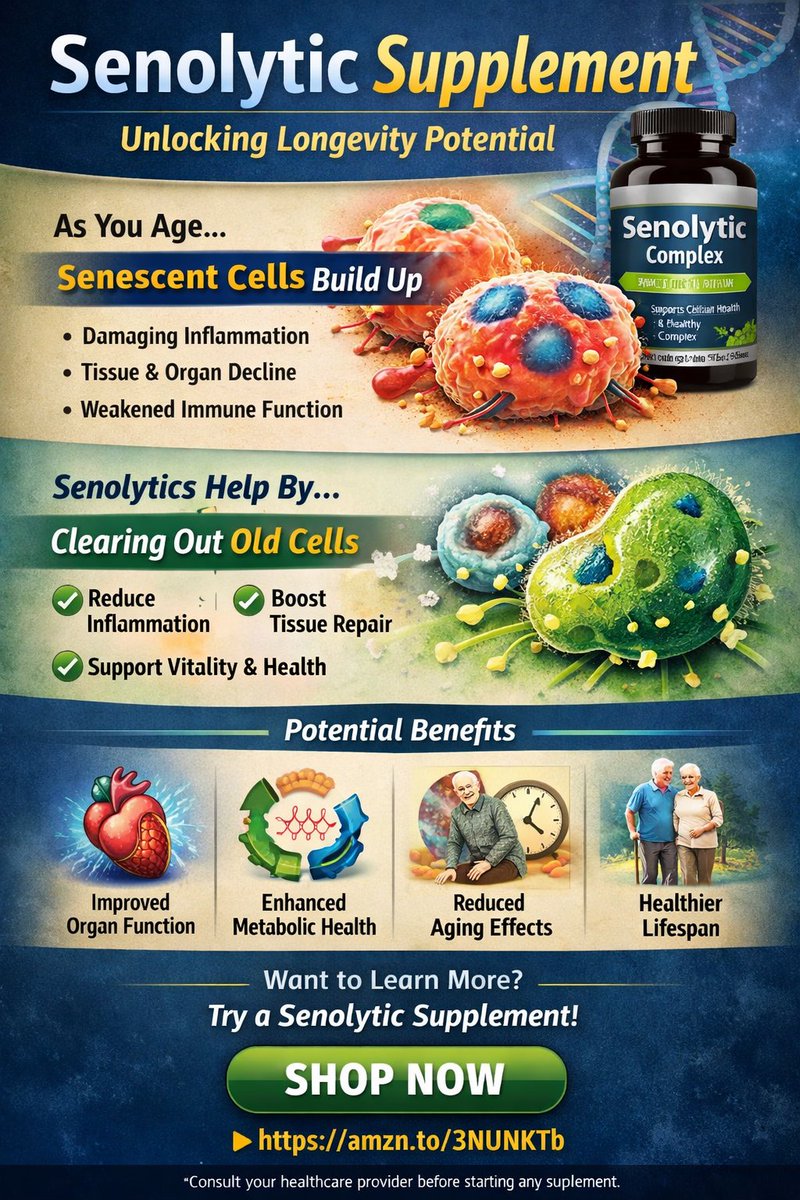 AutoMechTrader's tweet image. Senolytic supplements are designed to support your body’s ability to remove cells that may contribute to aging processes — theoretically helping you stay healthier for longer.

👉 If you’re curious, check out this Senolytic Supplement:
🔗 amzn.to/3NUNKTb