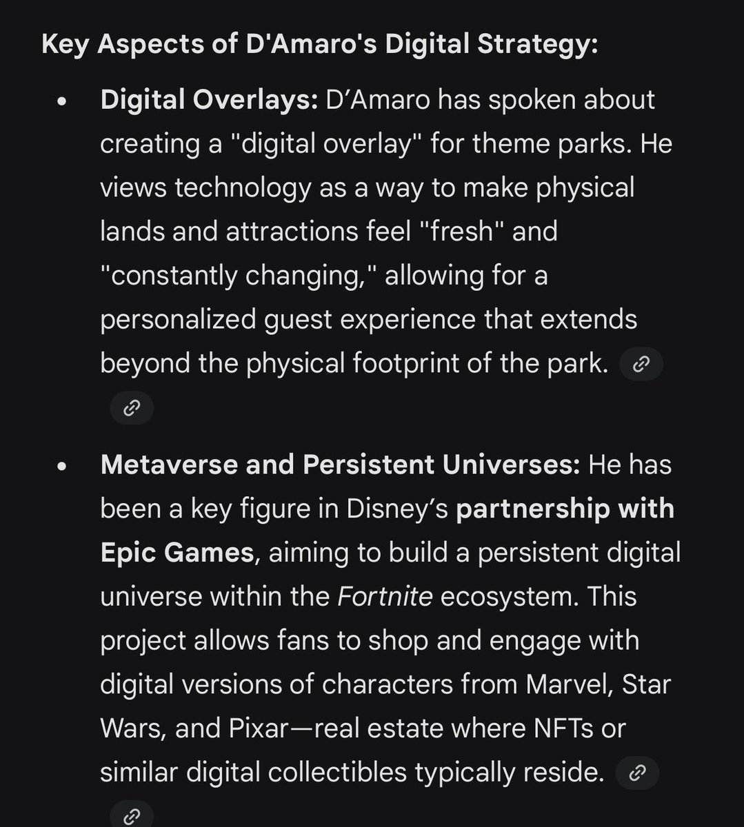 ComicsandCrypto's tweet photo. 🚨Disney is Bullish on Digital Collectibles🚨

New @Disney CEO Josh D’Amaro highlights the future of Disney is technology-driven, but seamless, not gimmicky. 

His vision blends AR overlays in theme parks, persistent digital worlds, and digital collectibles/Web3 that deepen emotional connection to Disney stories.

We’ve been saying this for years and it’s coming to fruition. 🏰🧚