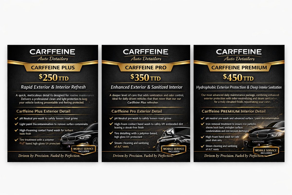 jasonj_tt's tweet photo. If you own a vehicle, check this out!
Don't forget to share it #trinitwitter
#CarffeineAutoDetailers introduces their new mobile Carffeine Care Detail Packages! https://t.co/arrVe0Svew