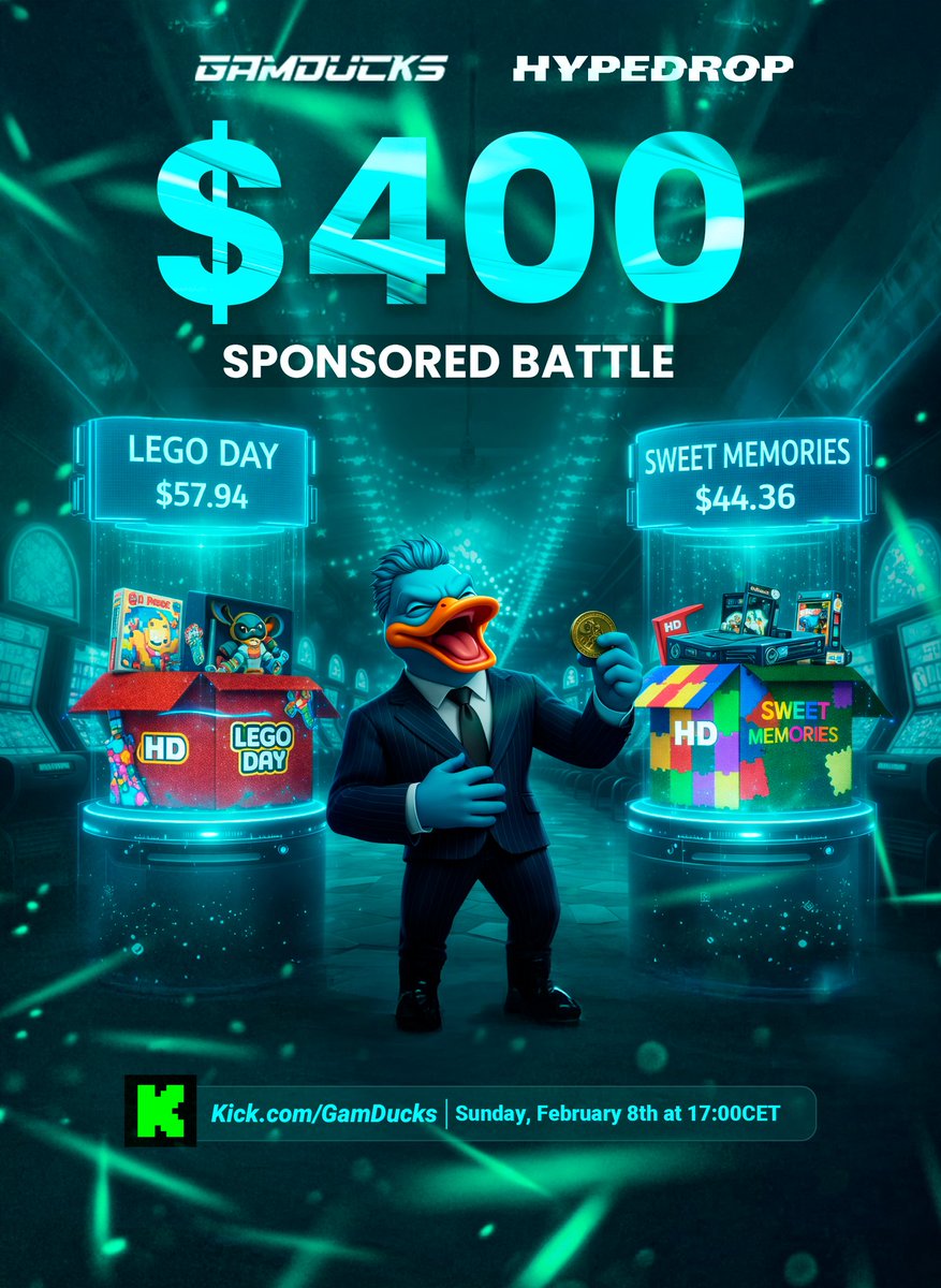 gamducks's tweet photo. 🎯 $400 Sponsored Battle 🎯

🗓️ Battle Date: Sunday, the 8th at 17:00 CET
💵 How to Join: Deposit $50 using code GamDucks from today until Saturday, the 7th

🧱 Cases in the battle: • Lego Day ($57.94) • Sweet Memories ($44.36)

🎁 BONUS X GIVEAWAY 🎁
$25 to one winner
✅ Like, RT, and Follow @gamducks