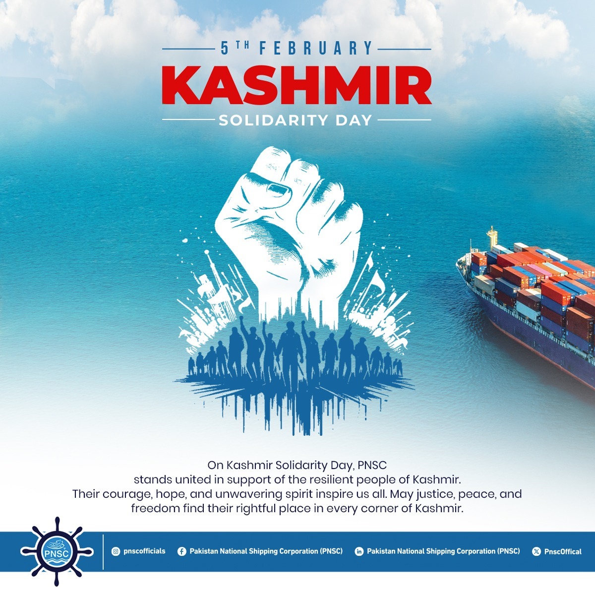 𝐏𝐍𝐒𝐂 𝐬𝐭𝐚𝐧𝐝𝐬 𝐰𝐢𝐭𝐡 𝐭𝐡𝐞 𝐩𝐞𝐨𝐩𝐥𝐞 𝐨𝐟 𝐊𝐚𝐬𝐡𝐦𝐢𝐫 𝐢𝐧 𝐭𝐡𝐞𝐢𝐫 𝐪𝐮𝐞𝐬𝐭 𝐟𝐨𝐫 𝐣𝐮𝐬𝐭𝐢𝐜𝐞 &amp; 𝐟𝐫𝐞𝐞𝐝𝐨𝐦.

#kashirsolidarityday #freedom #PNSC #ministrymoma #maritime