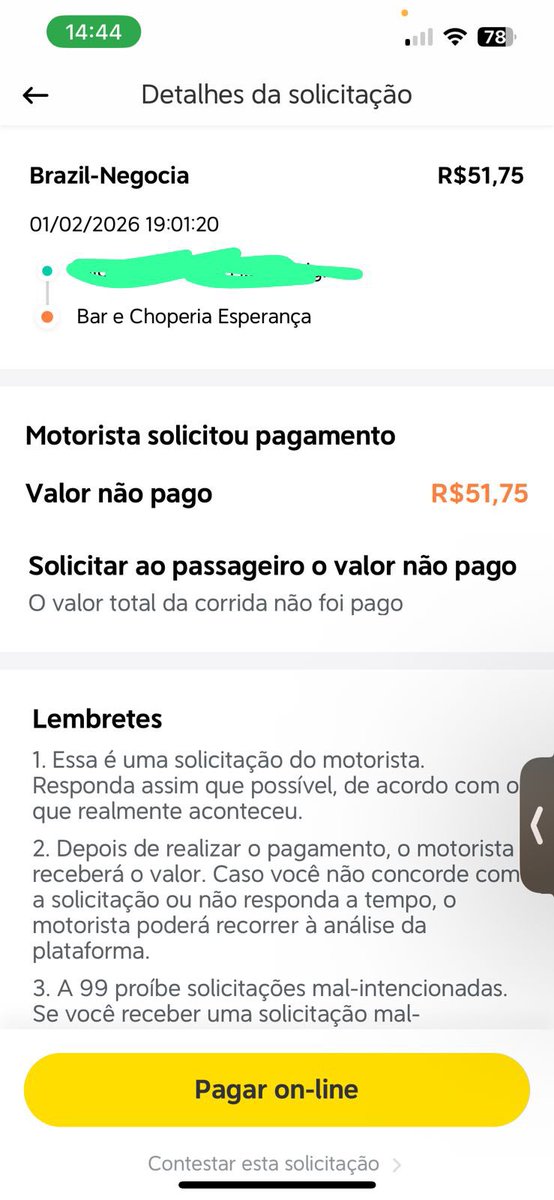 Já que a 99 não da jeito, a gente posta a cara do safado, fiz essa corrida no dia 01/02 domingo e fiz o pagamento em dinheiro, pagando até a mais que o valor do aplicativo, pra esse passa fome colocar que não paguei! Então é isso, gente mal caráter tem que se ferrar mesmo #99pop