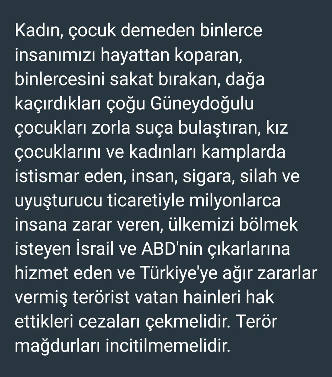 Devletine ve Milletine sadakatla baglı bir vatansever Türk Vatandaşı olarak görüşümü paylaşıyorum. Elbette iyi niyetle bu adımlar atılıyordur ancak teröristlerin yaptığı kötülük ve ihanet unutulmamalı ve cezasız kalmamalı.