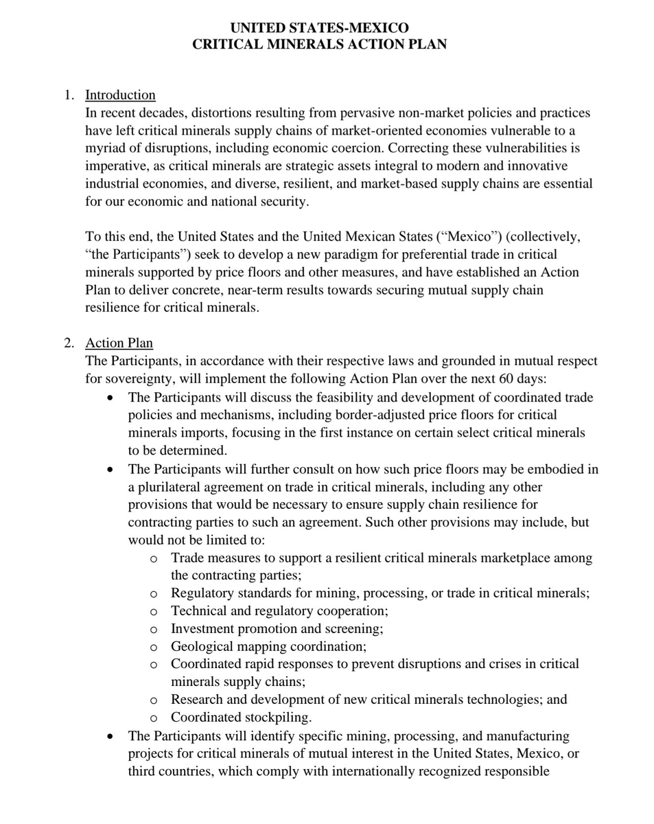 The United States is formally incorporating Mexico into the North American security architecture through critical minerals supply integration. The objective is supply certainty for minerals essential to US defense production and industrial resilience. This framework treats