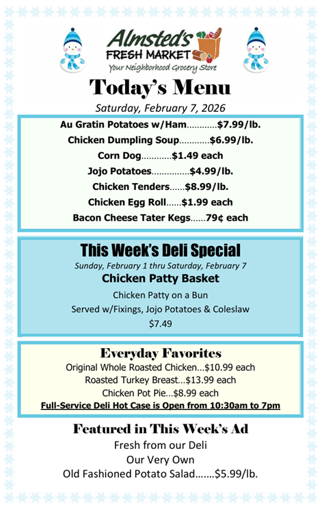 What's cookin'?

#deli #lunch #dinner #takeout 
#almstedsmarket #almsteds