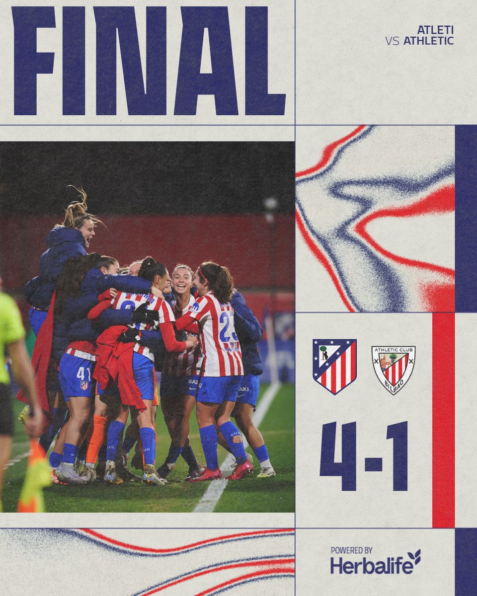 WosoMagazine's tweet image. 🚨CUARTOS🚨

#CopaDeLaReinaIberdrola

@AtletiFemenino 🔴⚪️ 4️⃣➖1️⃣ @AthleticClubFem 🔴⚪️

⚽ 🔴⚪️ Jensen, @amaiursarriegi (×2), @IannuzziFiamma
⚽ 🔴⚪️ Azkona 

🏟 CD Alcalá de Henares 

#wosomagazine🧩 #AúpaAtleti #AthleticClubFem