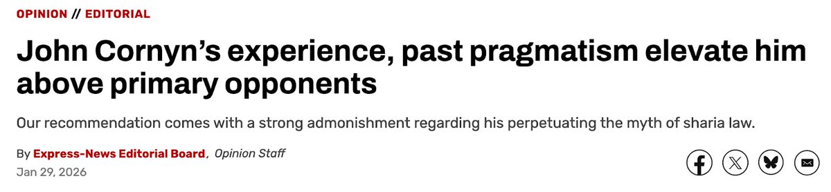 TeamCornyn's tweet image. Senator @JohnCornyn is the only electable Republican in this primary, a proven conservative with real experience and results who votes with President Trump more than 99% of the time. Crooked Ken Paxton is the "antithesis of public integrity" who abuses his office for cheap…