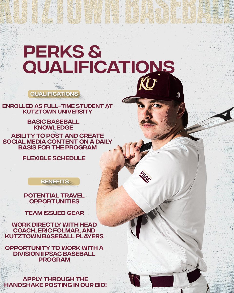KUBearsBaseball's tweet photo. Now accepting applicants ‼️

Kutztown Baseball is seeking a determined and passionate individual to continue and execute the social media prescence of Kutztown Baseball as the programs, Social Media Manager! https://t.co/WHAcOU2Iga