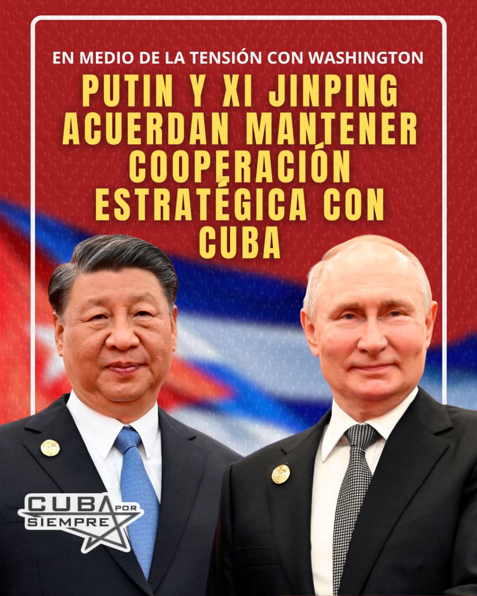 "El presidente de #Rusia, Vladímir #Putin, y su homólogo chino, #Xi Jinping, acordaron mantener y fortalecer la cooperación estratégica con #Cuba y #Venezuela. 
El anuncio se produjo tras una videoconferencia de alto nivel donde ambos líderes alinearon posturas frente a la