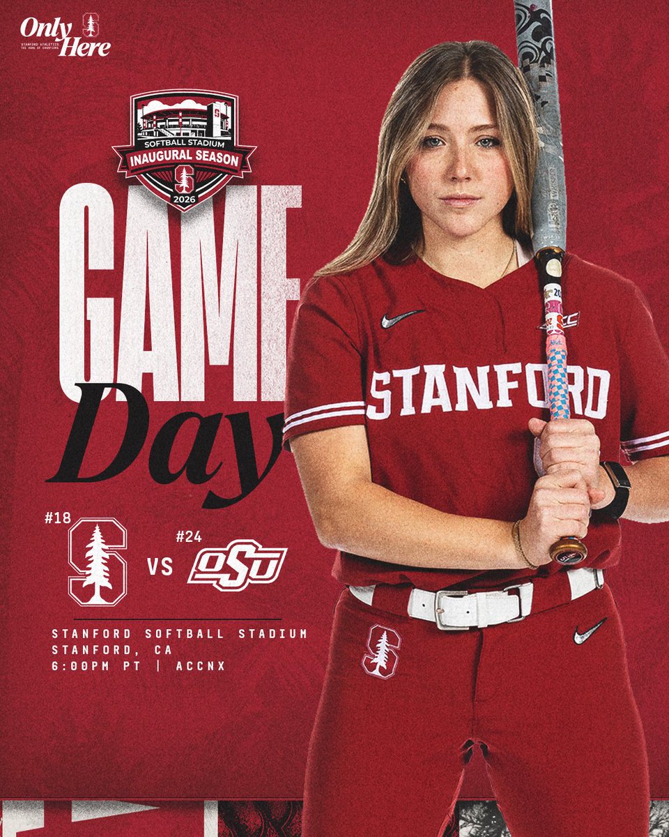 Been a long time coming... IT'S GAMEDAY AT STANFORD SOFTBALL STADIUM!

🆚 #24 Oklahoma St.
⏰ 6:00 p.m. PT
🏟️ Stanford Softball Stadium
🎟️ bit.ly/4afDKeP
💻 <a href="/accnetwork/">ACC Network</a> Extra
📻 <a href="/KZSU/">KZSU 90.1 FM</a> 
📊 bit.ly/4qlTLWh

#GoStanford