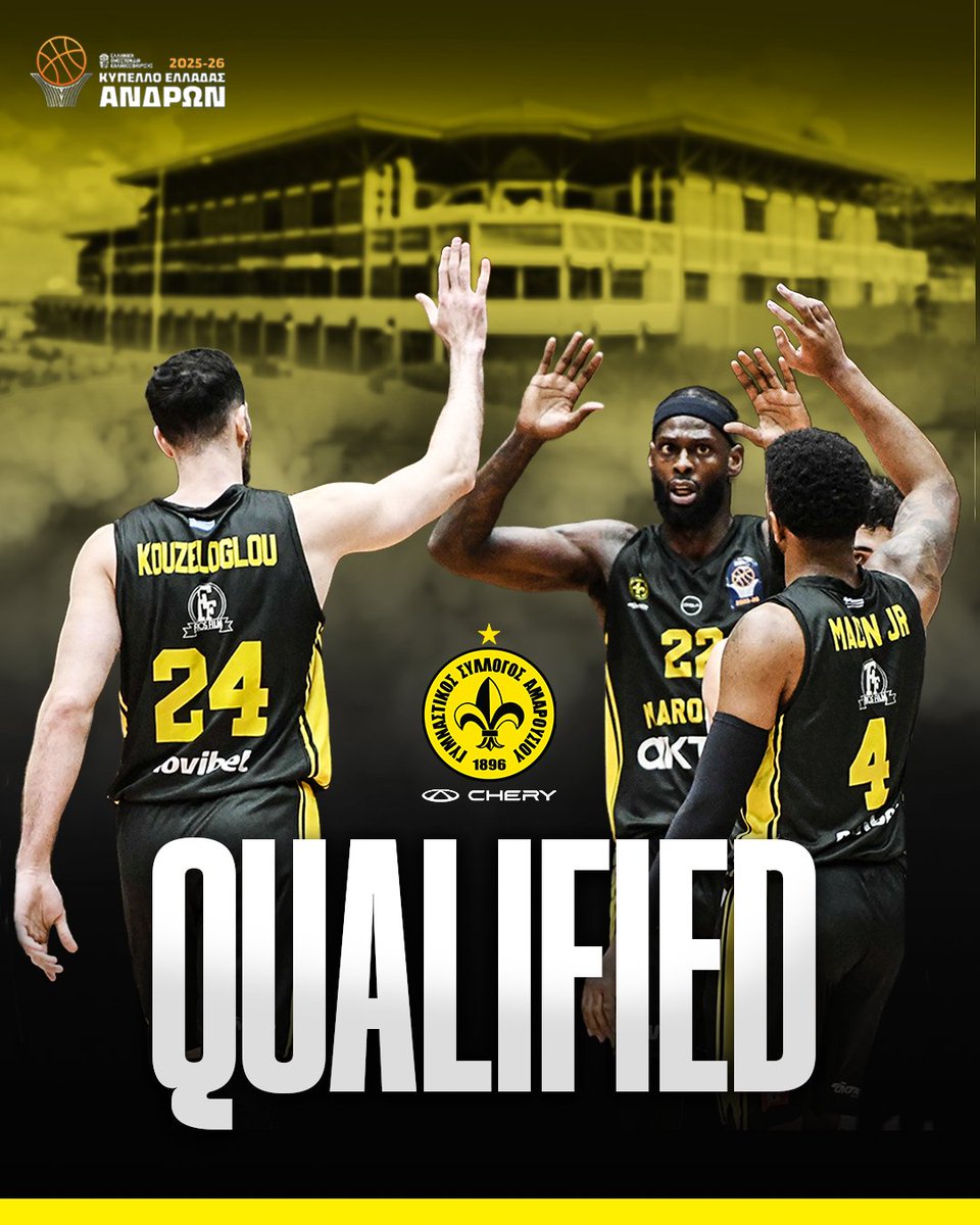 Final 8. Together as one ⚜💪

Νίκη – πρόκριση επί του @promitheas_patras , με την οποία η ομάδα μας εξασφάλισε το τελευταίο εισιτήριο για το Allwyn Final 8 Κυπέλλου Ανδρών, που θα διεξαχθεί στο Ηράκλειο Κρήτη από τις 17 έως τις 21 Φεβρουαρίου. 🏆

#MaroussiChery #AllwynFinal8