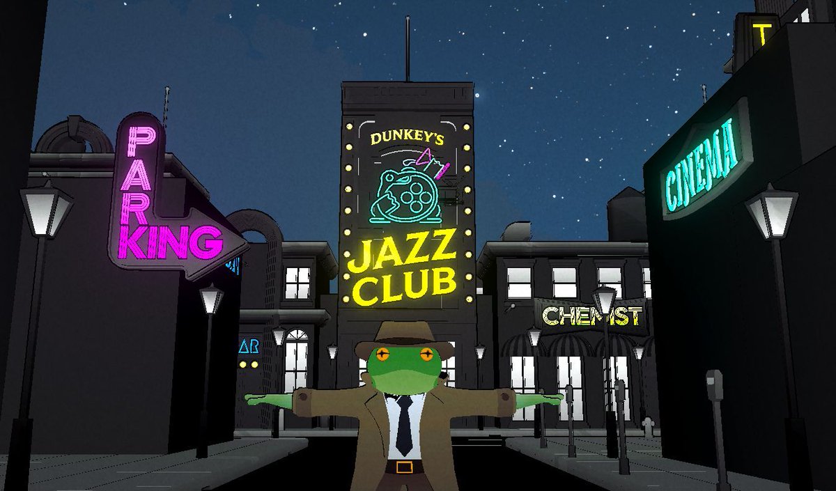 ARStudioNZ's tweet photo. Neon’s glowing, the bands playing, and the night is starting to breathe. 🐸✨Our 1920s noir city block, with Dunkey’s Jazz Club lighting the way. Still rough around the edges, but the vibes? Immaculate. 🎷🌃 #WIPWednesday #gamedev #indiegames #bigmode #gamejam https://t.co/we22KoL6Sc